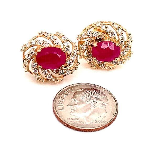 Diamond Ruby Earrings 14k Yellow Gold 3.64 TCW Certified $6,950 018671 - Picture 9 of 13